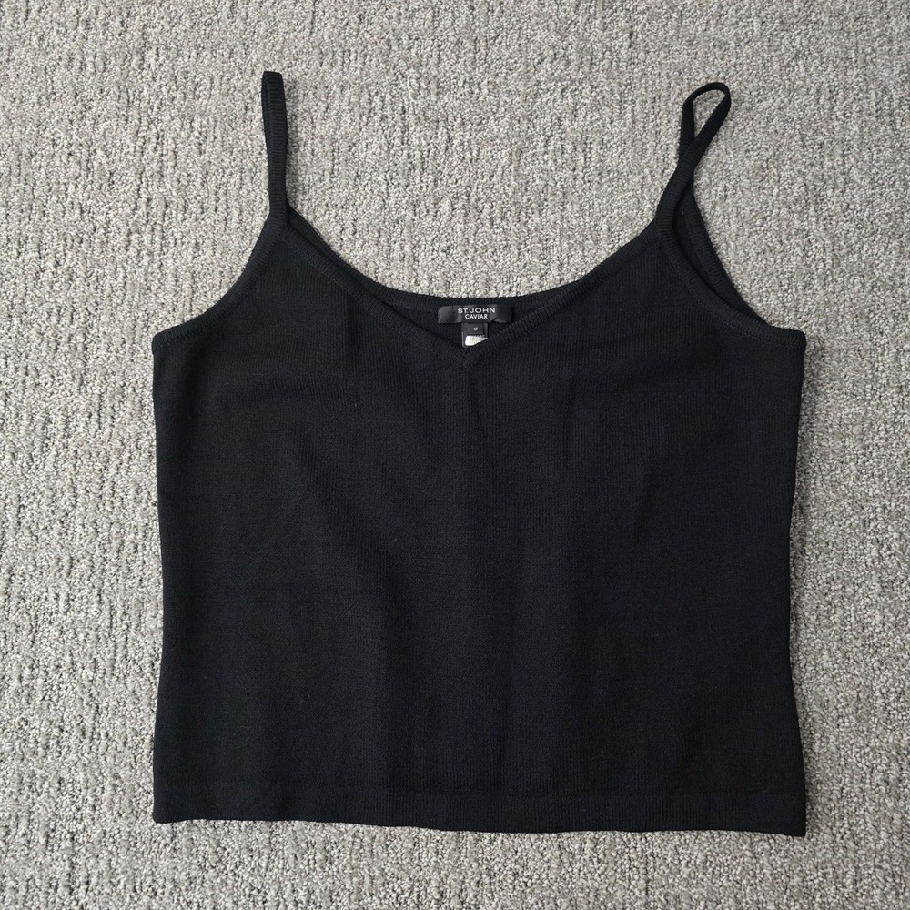 St John Caviar Black Knit Tank Top Sleeveless Stretch Scoop Neck Womens Medium